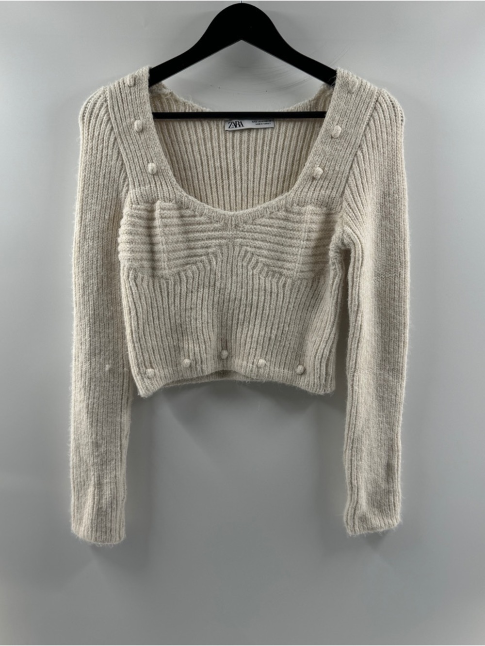 Zara Cream Square Neck Long Sleeve Sweater – Women’s Medium